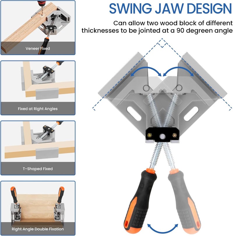 ISWEES Corner Clamp for Woodworking 4PCS 90 Degree Right Angle Clamp with Adjustable Aluminum Alloy Swing Jaw, Single Handle Clamps for DIY Woodworking, Photo Framing, Welding - Image 4